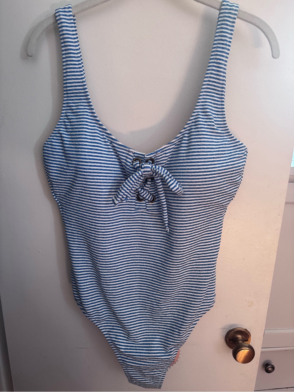 J. Crew Blue and White Striped One-Piece Swimsuit